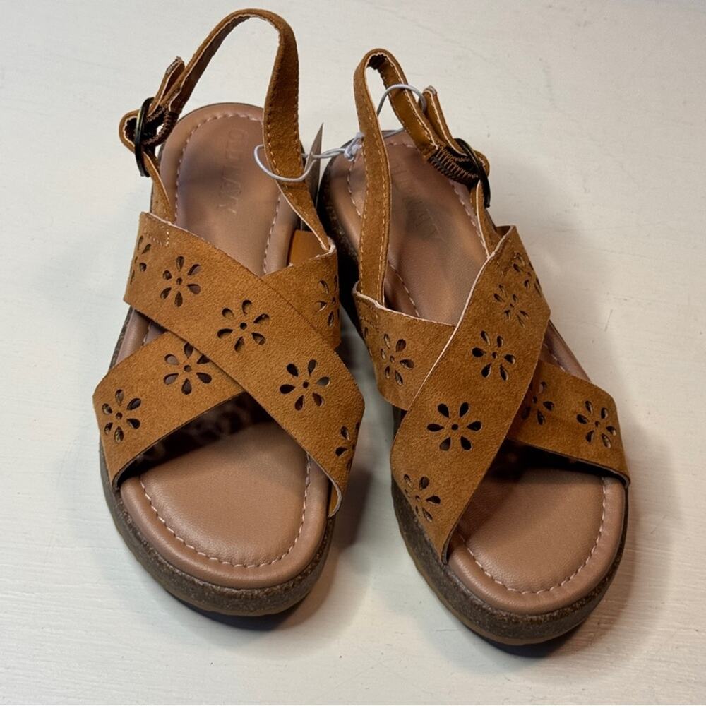 Old Navy Toddler Girls Ankle Strap Flower Design Cognac Platform Sandals Sz 12